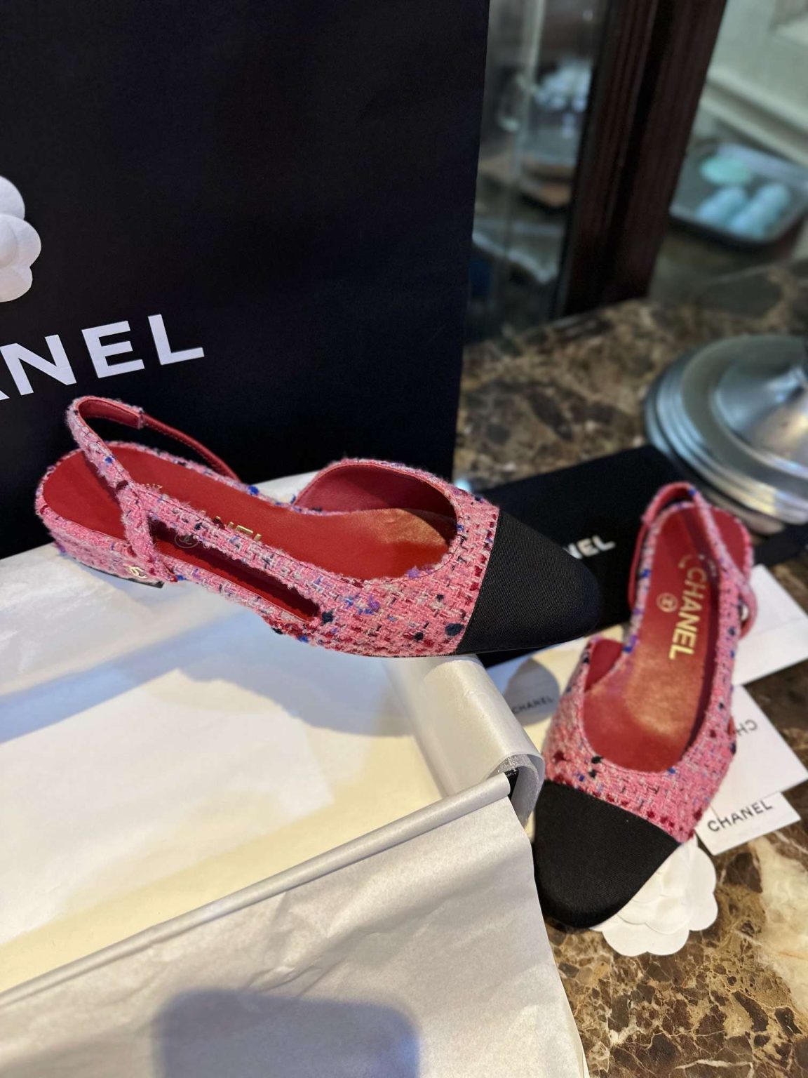 Chanel Woolen Lat Lace Up Sandals Dark Pink For Women