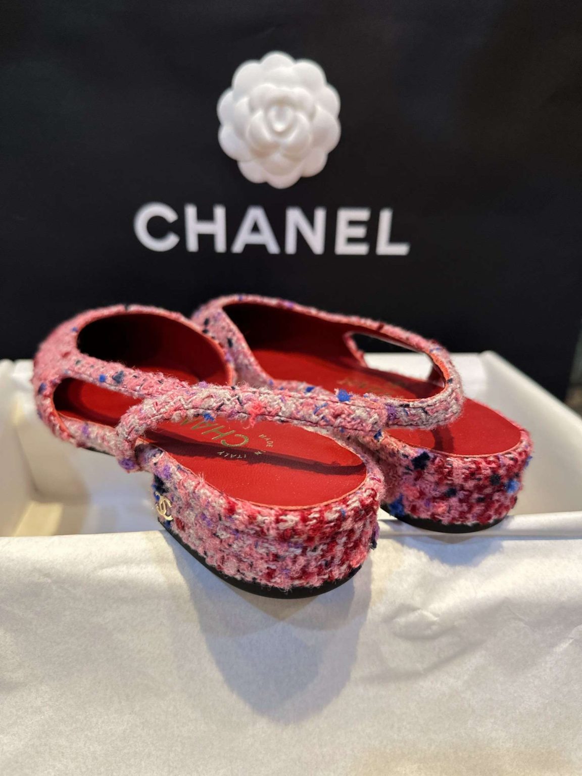 Chanel Woolen Lat Lace Up Sandals Dark Pink For Women