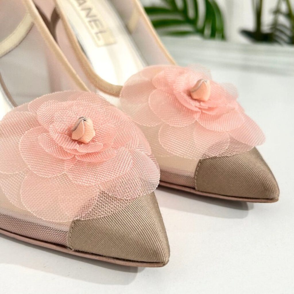 Chanel Mesh Camellia Heels Pink For Women