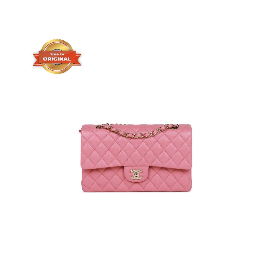 [True-to-ORIGINAL] Chanel Medium Classic Double Flap Bag Dark Pink For Women 10in/25.5cm