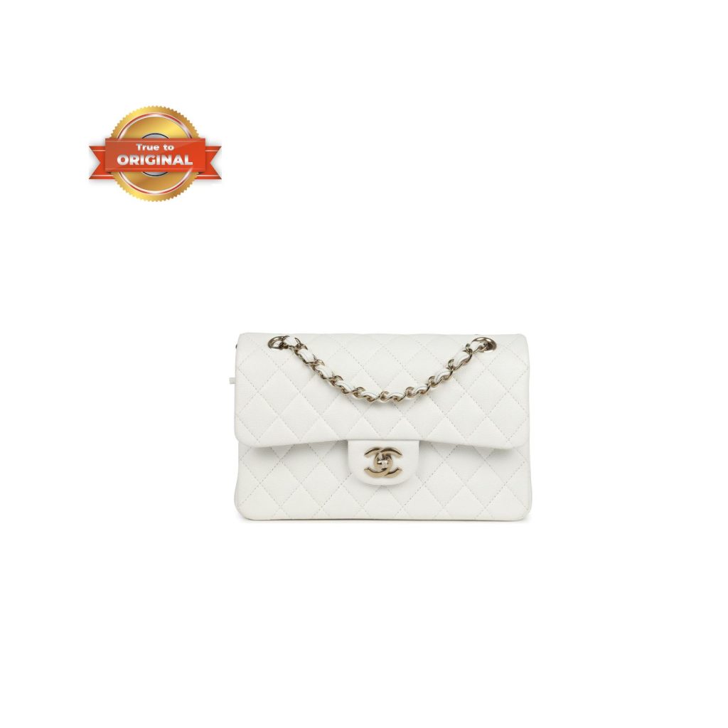 [True-to-ORIGINAL] Chanel Small Classic Double Flap White For Women 9in/23cm