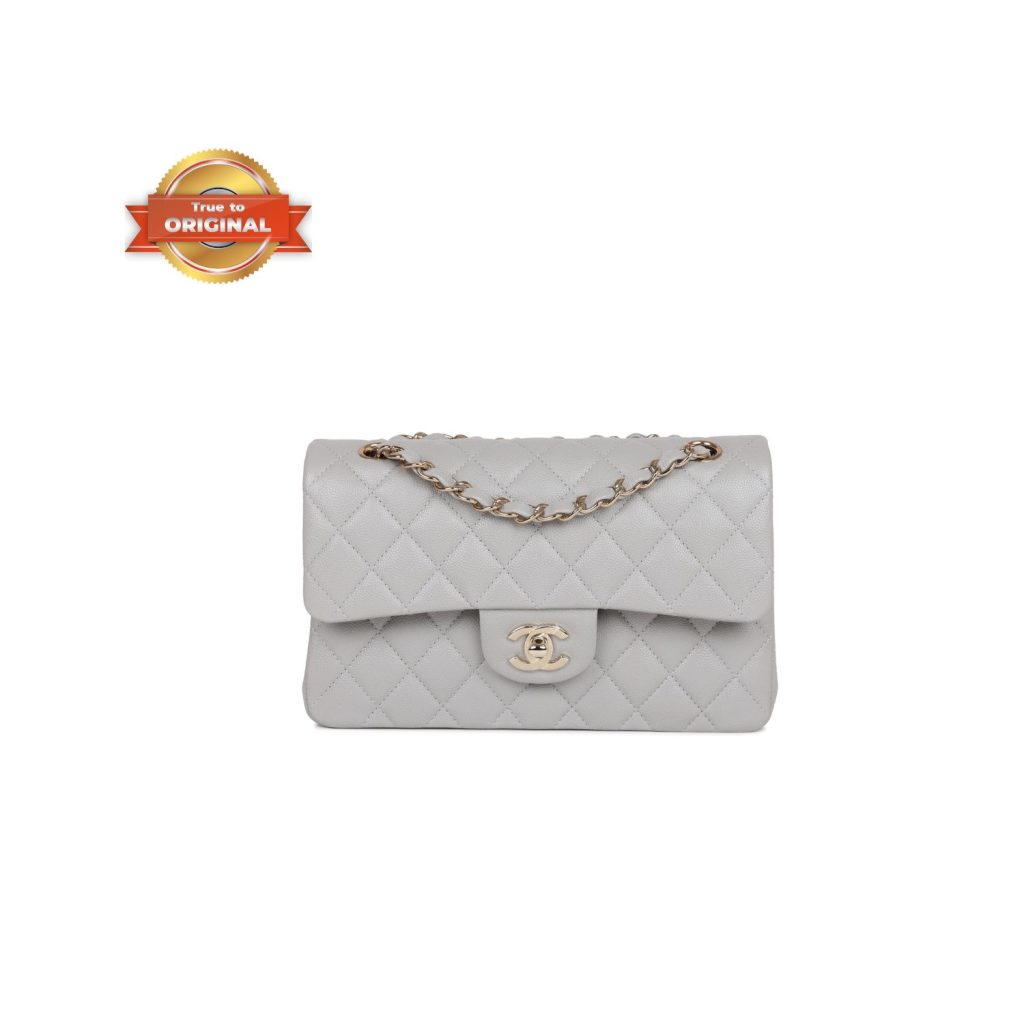 [True-to-ORIGINAL] Chanel Small Classic Double Flap Grey For Women 9in/23cm