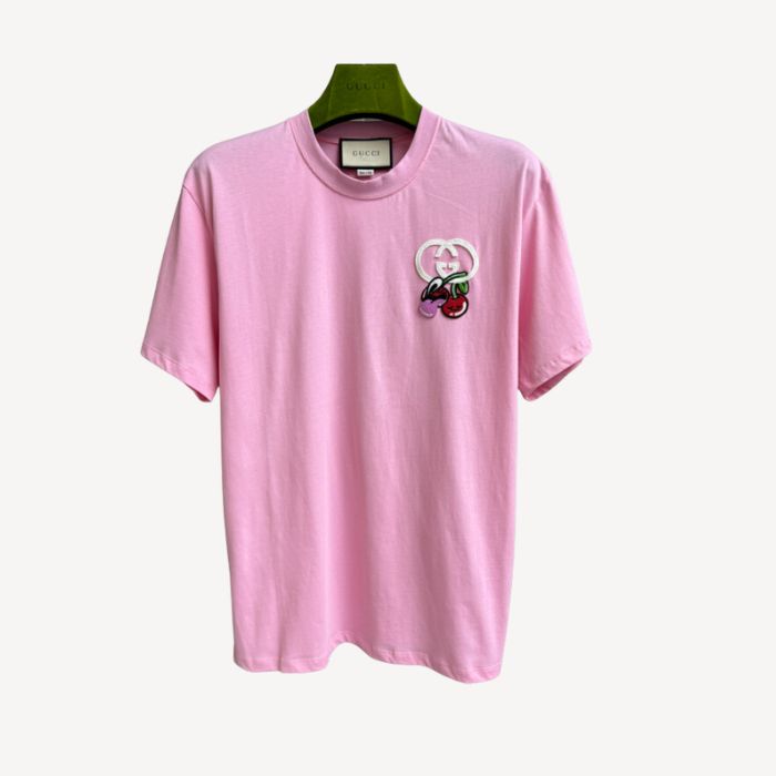 Gucci Cherry Embroidery T-Shirt Pink For Women