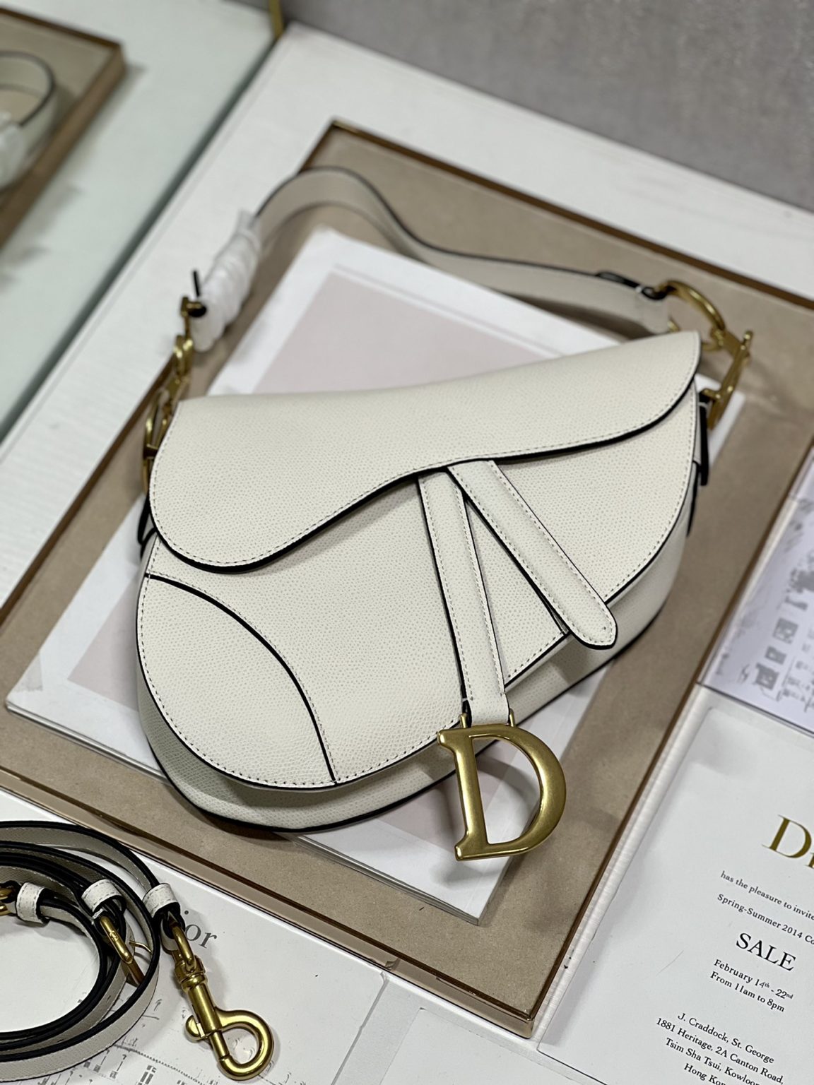 Dior Christian Saddle Bag With Strap White For Women 10in/25.5cm