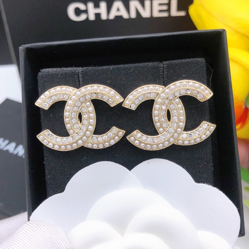 Crystal CC Stud Earrings Gold For Women