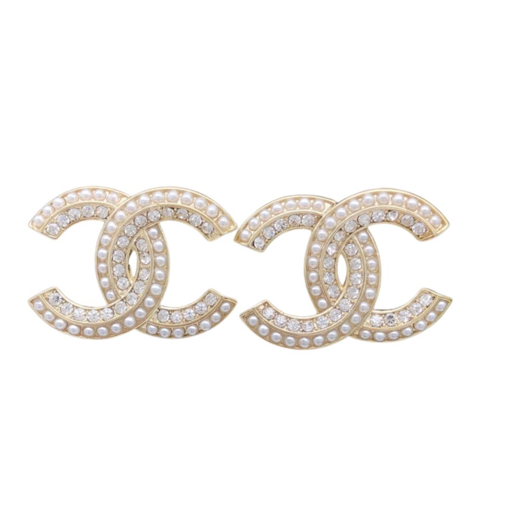 Crystal CC Stud Earrings Gold For Women