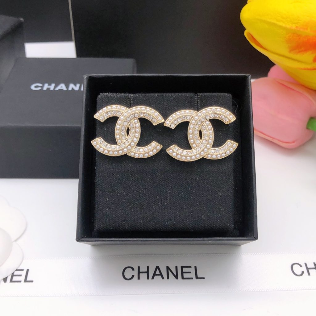 Crystal CC Stud Earrings Gold For Women