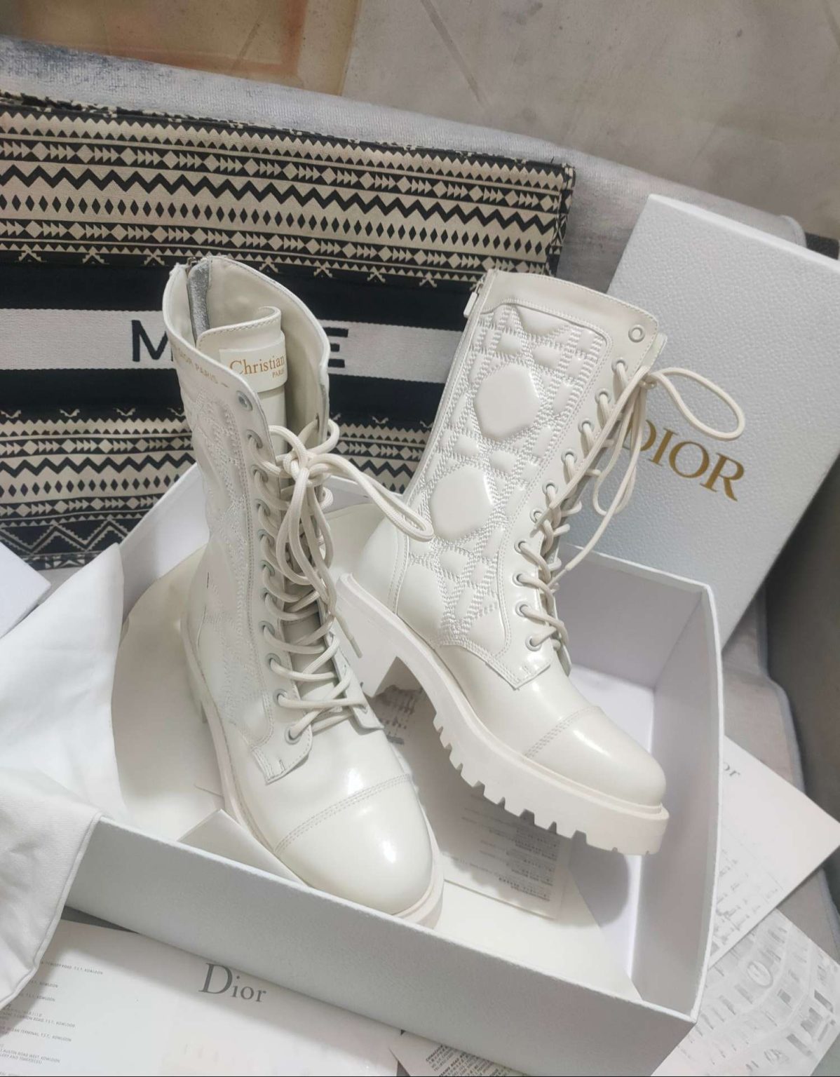 Dior D-Unit Ankle Boot White For Women