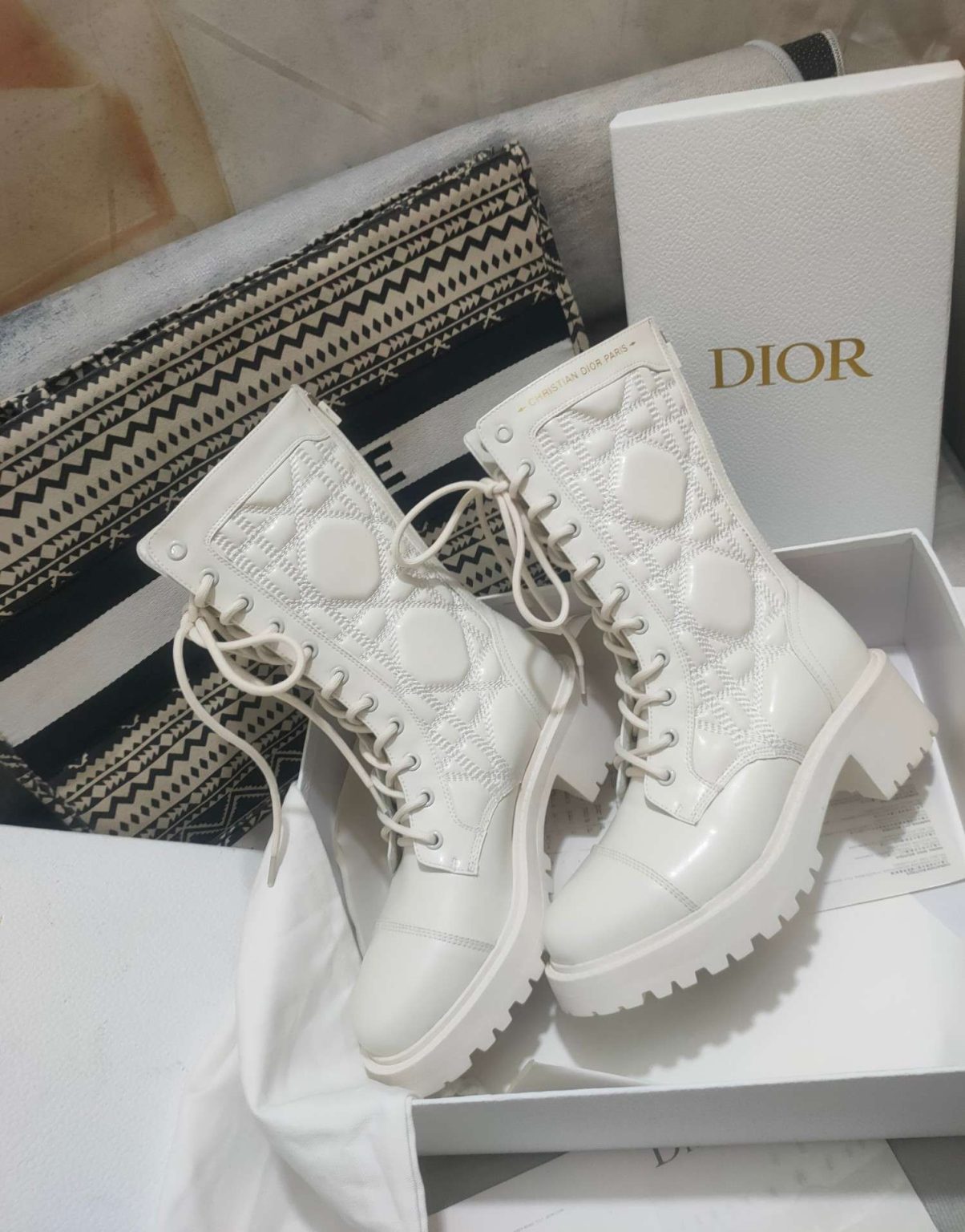 Dior D-Unit Ankle Boot White For Women