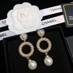 Dangling White Pearl And Circle Earrings Gold Tone For Women