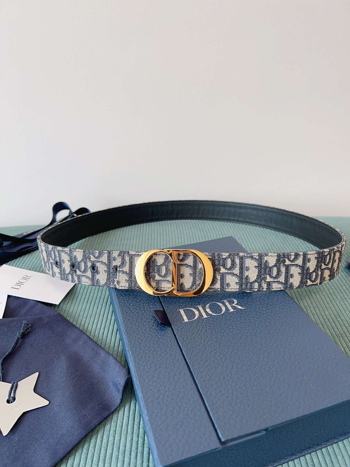 Dior 30 Montaigne Reversible Belt Blue For Women