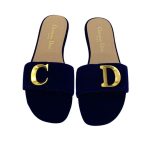 Dior CD Letter Logo Metal Buckle Flat Bottom Sandals Dark Blue For Women