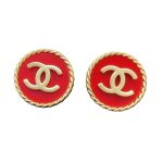 Double C Round Earrings Red For Women