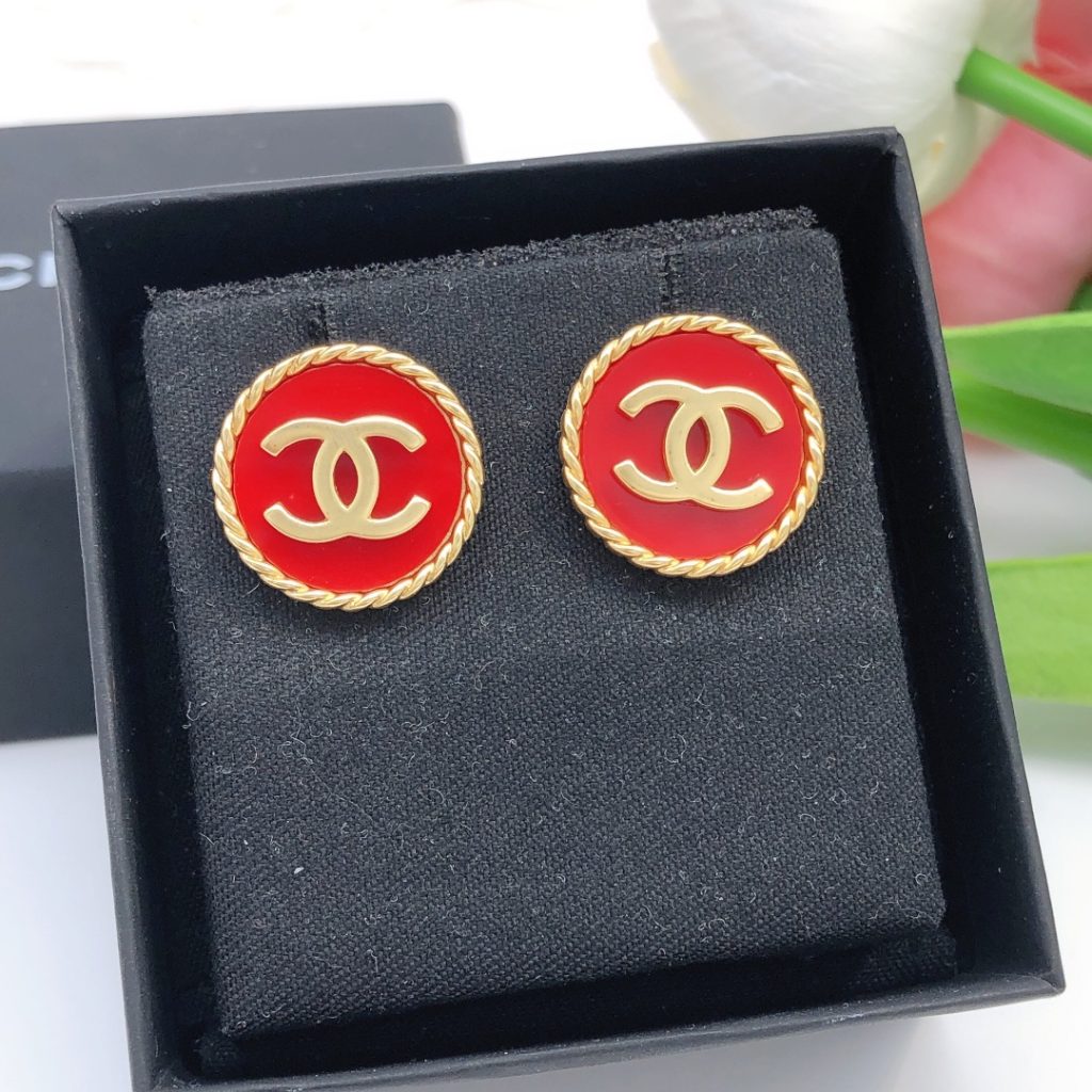 Double C Round Earrings Red For Women