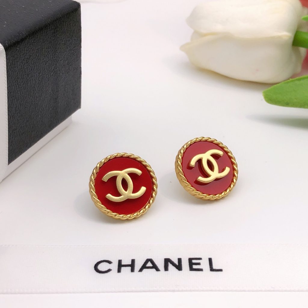 Double C Round Earrings Red For Women