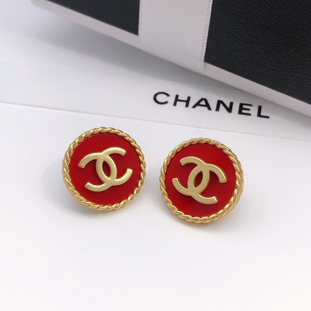 Double C Round Earrings Red For Women