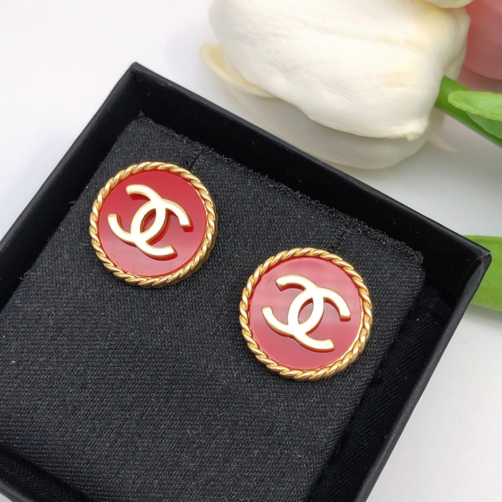 Double C Round Earrings Red For Women