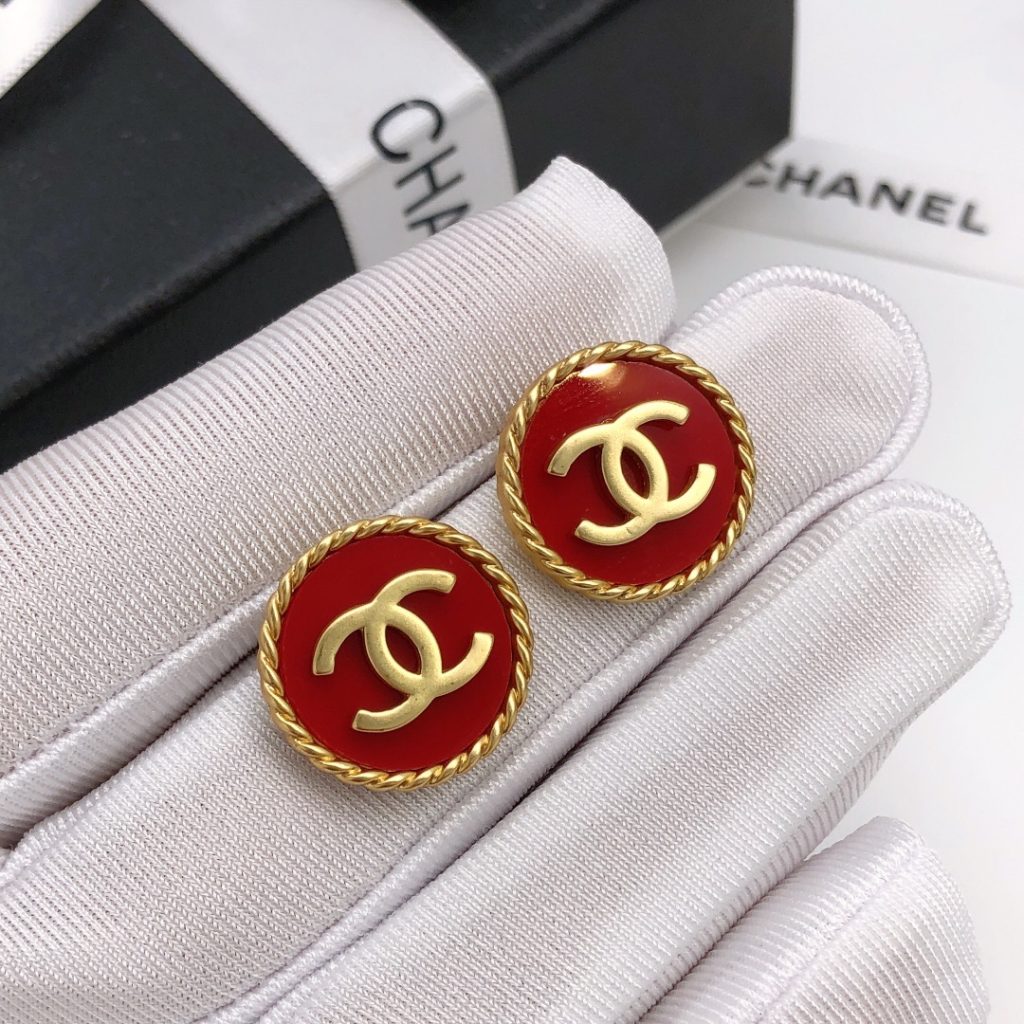 Double C Round Earrings Red For Women