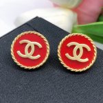 Double C Round Earrings Red For Women