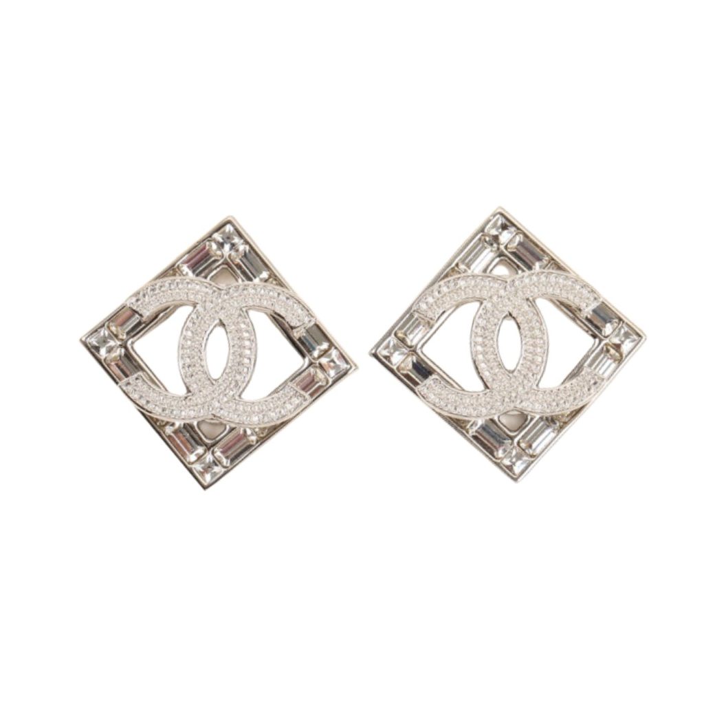 Double C Square Earrings Silver For Women