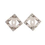 Double C Square Earrings Silver For Women