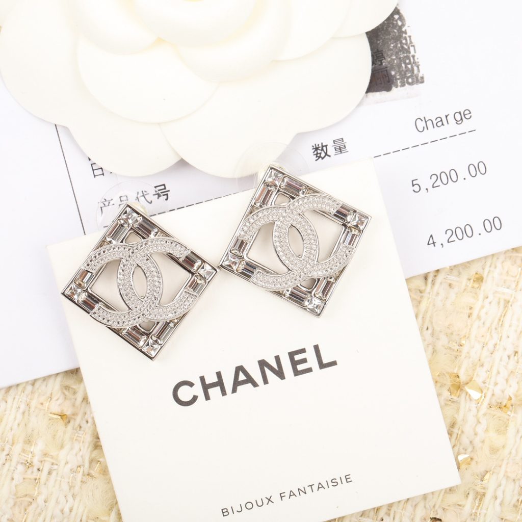 Double C Square Earrings Silver For Women