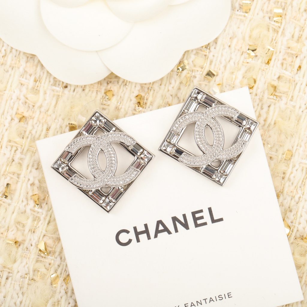 Double C Square Earrings Silver For Women