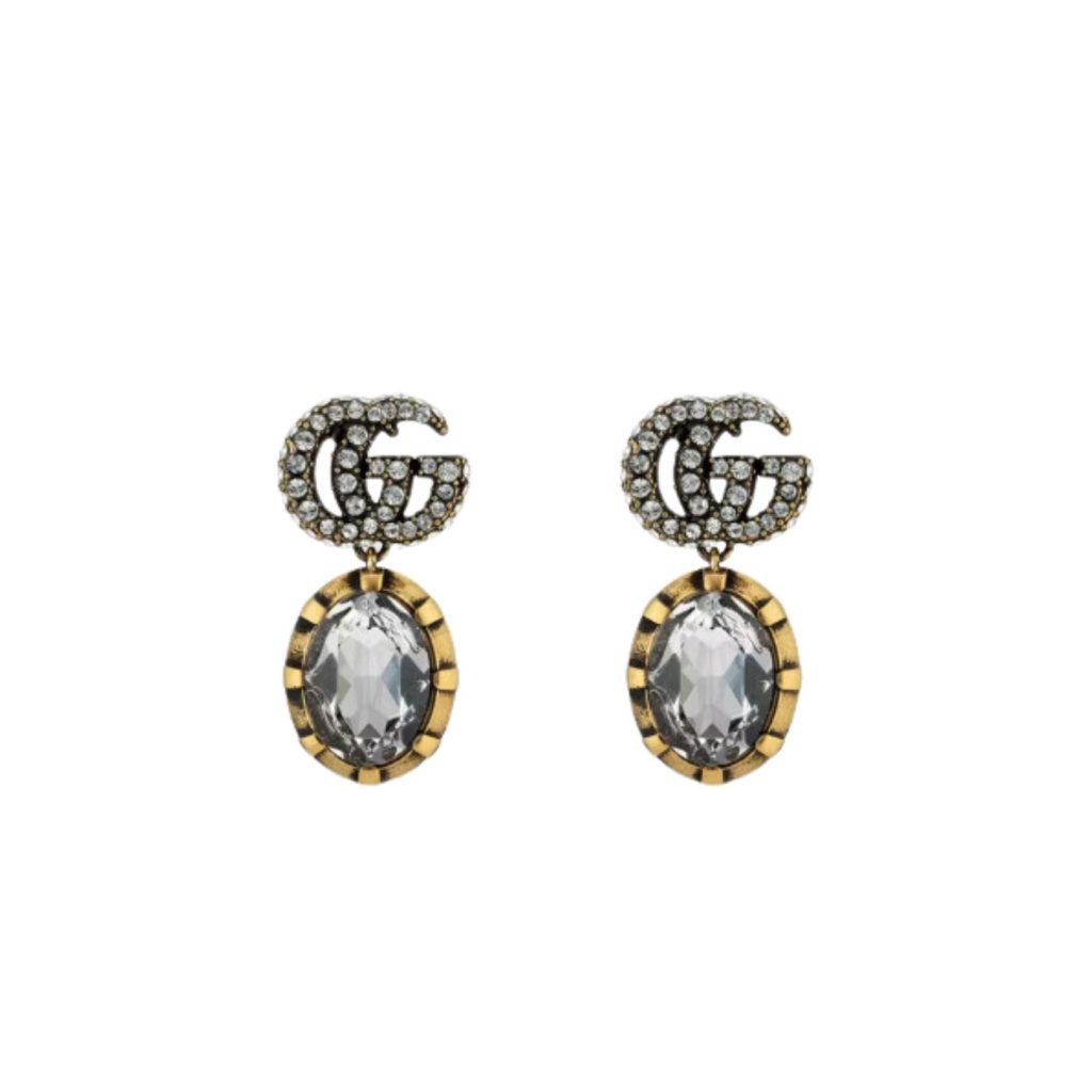 Double G Earrings With Crystals Gold Tone For Women 629659 J1D50 8066