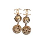 Douple Sphere Earrings Gold Tone For Women