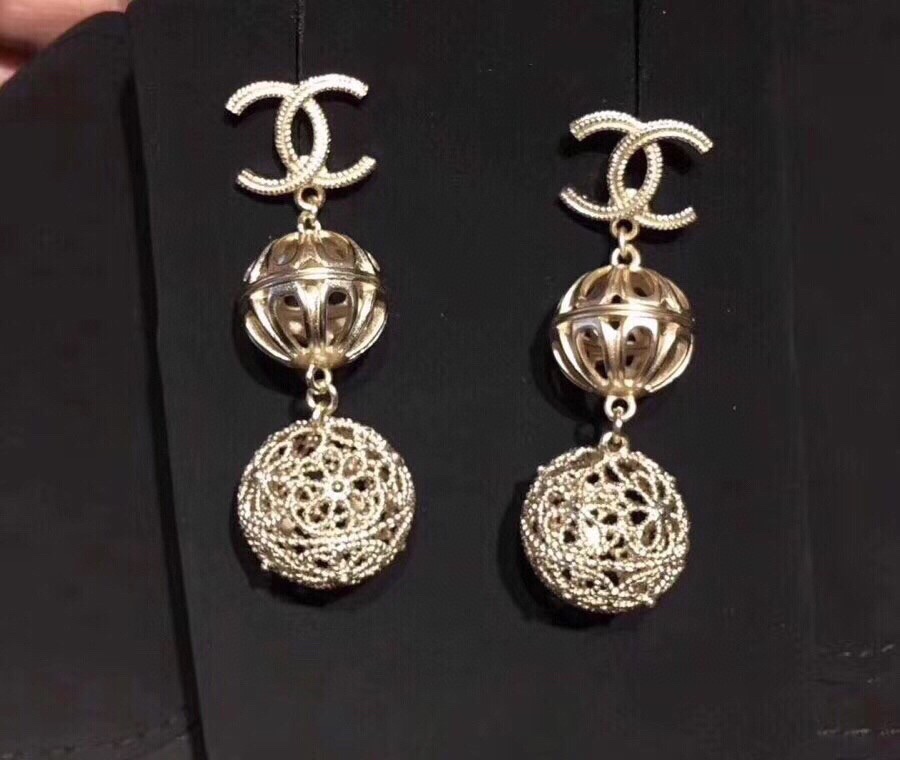 Douple Sphere Earrings Gold Tone For Women