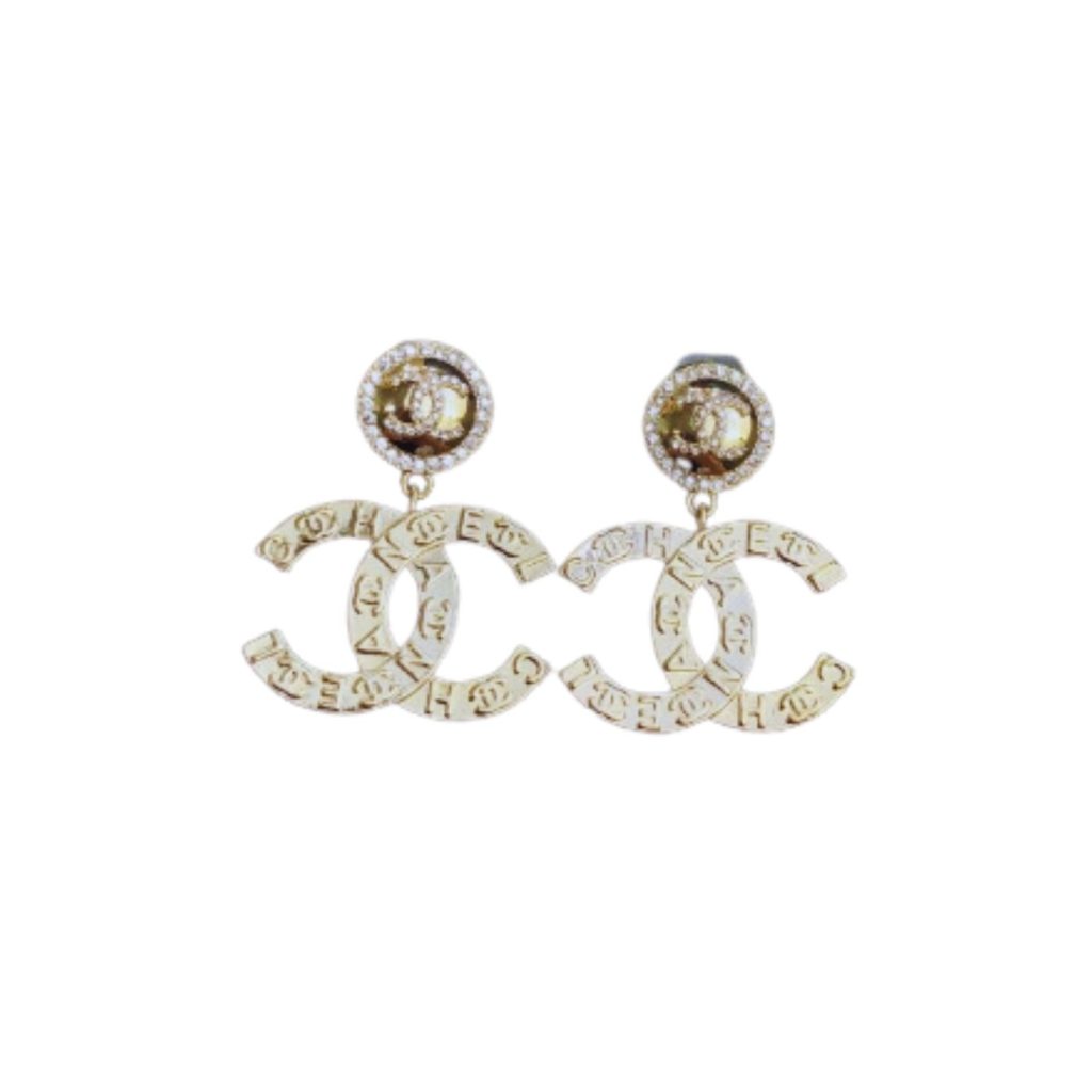 Engraved Pattern Douple C Earrings Gold Tone For Women