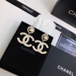 Engraved Pattern Douple C Earrings Gold Tone For Women