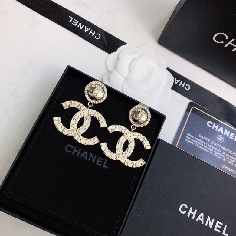 Engraved Pattern Douple C Earrings Gold Tone For Women