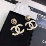 Engraved Pattern Douple C Earrings Gold Tone For Women