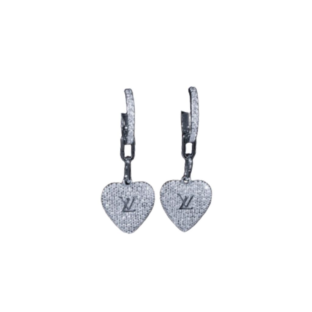 Engraving LV Signature Twinkle Earrings Silver Tone For Women