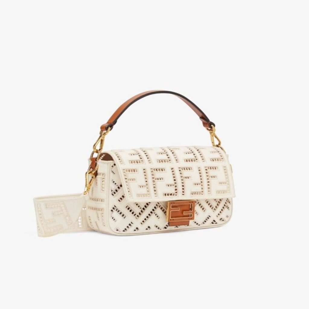 Fendi Baguette White with Embroidery Bag For Women 26cm/10.5in