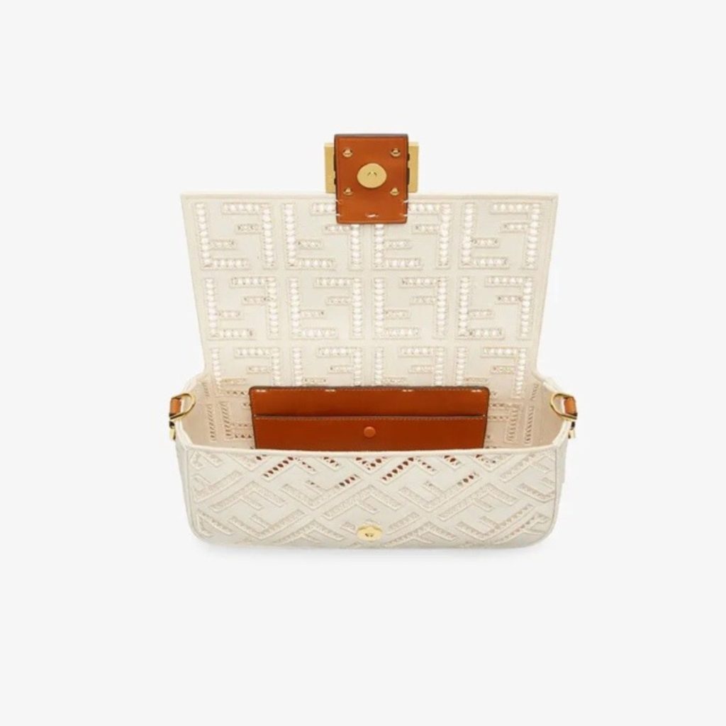 Fendi Baguette White with Embroidery Bag For Women 26cm/10.5in