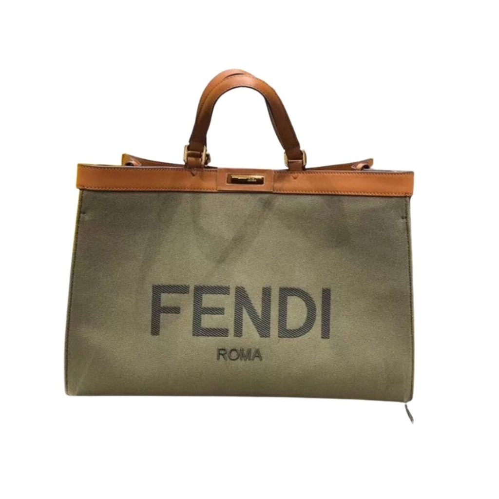 Fendi Peekaboo X-Tote Canvas Bag Green Khaki For Women 16.1in/41cm FF 8BH374