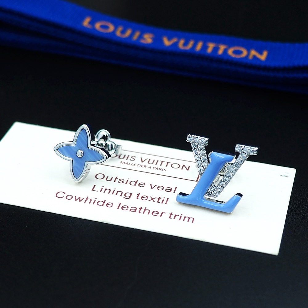 Louis Vuitton Flower Locket Stud Earrings Blue For Women