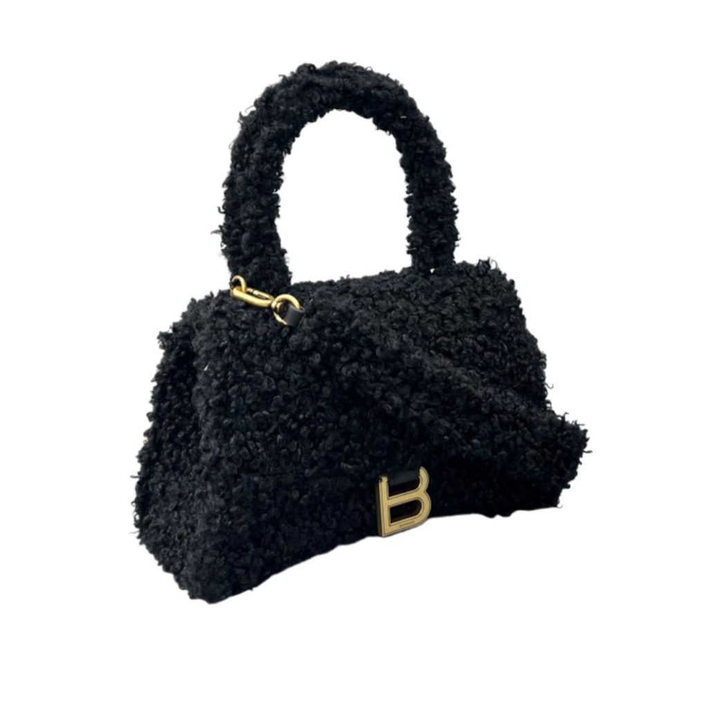 Furry Hourglass Small Handbag Black/Grey/Pink For Women‎ 9.4in/23.8cm 676365210FU1000