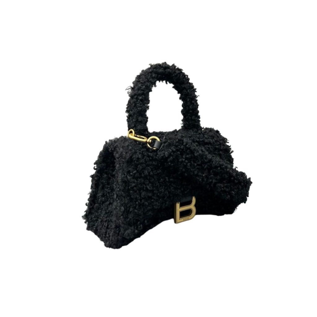 Furry Hourglass Small Handbag Black/Grey/Pink For Women‎ 8.3in/21cm