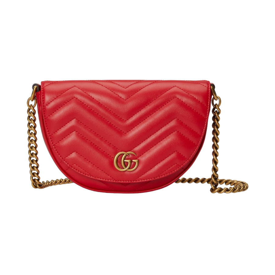 Gucci GG Marmont Matelassé Chain Mini Red Bag For Women ‎746431 DTDHT 6832- 7.9 Inches/ 20 Cm