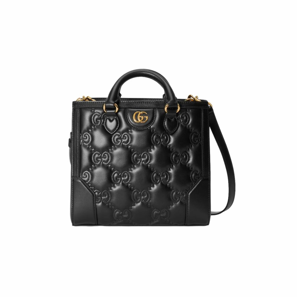 Gucci GG Matelassé Mini Top Handle Black Bag For Women ‎‎728309 UM8HG 1046- 9 Inches/ 22.8 Cm