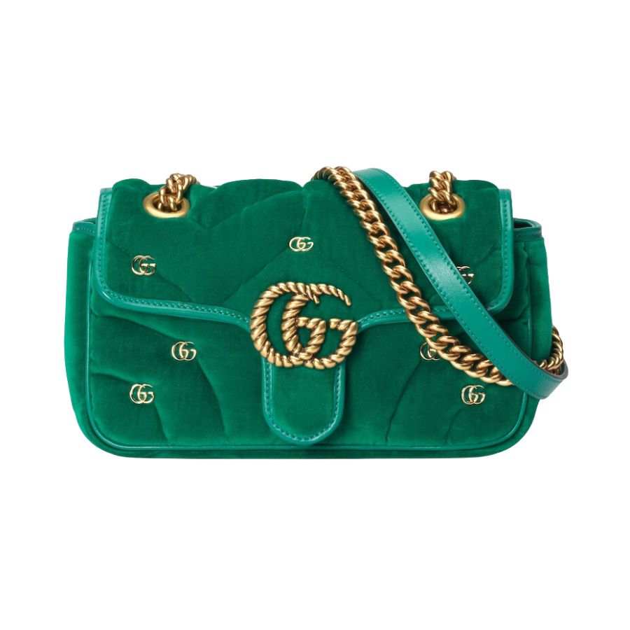 Gucci GG Marmont Mini Green Shoulder Bag ‎446744 FACK2 2545- 8.5 Inches/ 21.5 Cm