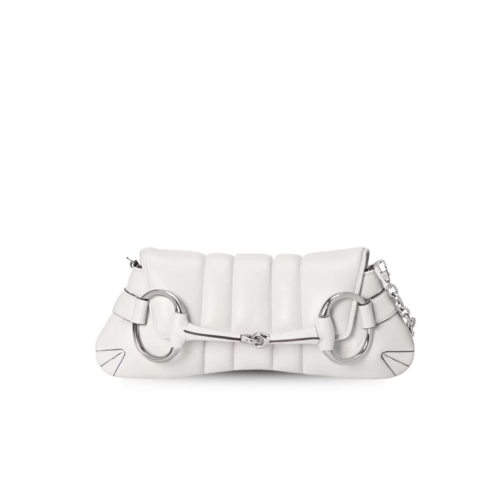 Gucci Horsebit Chain Medium Shoulder Bag White For Women 15 Inches/ 38 Cm 764255 AACU1 9014