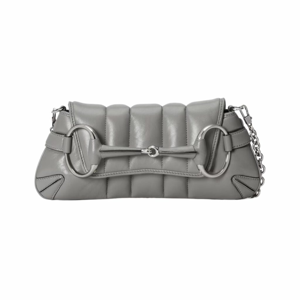 Gucci Horsebit Chain Small Shoulder Grey Bag For Women ‎764339 AACU1 1275- 10.6 Inches/ 26.9 Cm