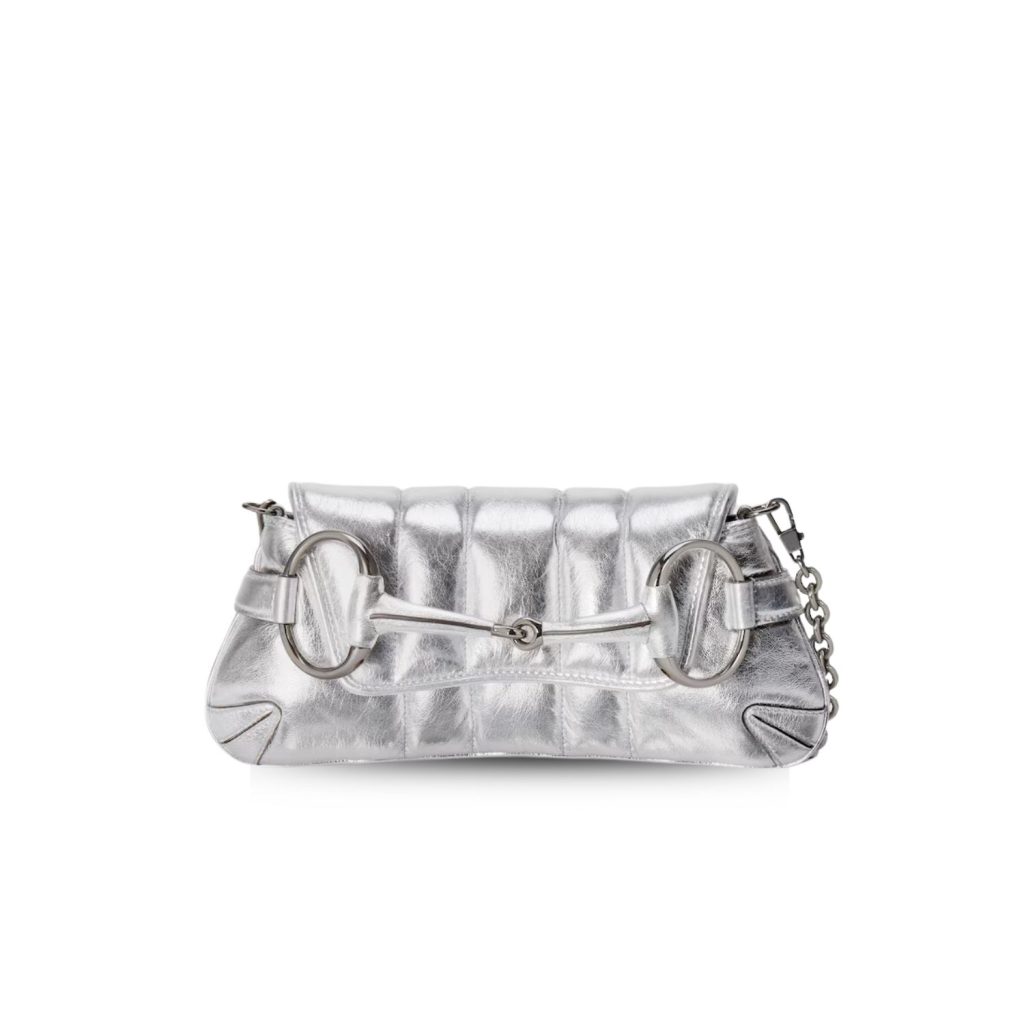 Gucci Horsebit Chain Small Shoulder Bag Silver For Women 10.6 Inches/ 27 Cm 764339 AACY5 8106