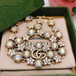 Gucci Rhinestone Flower Bracelet Gold For Women