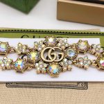 Gucci Rhinestone Flower Bracelet Gold For Women