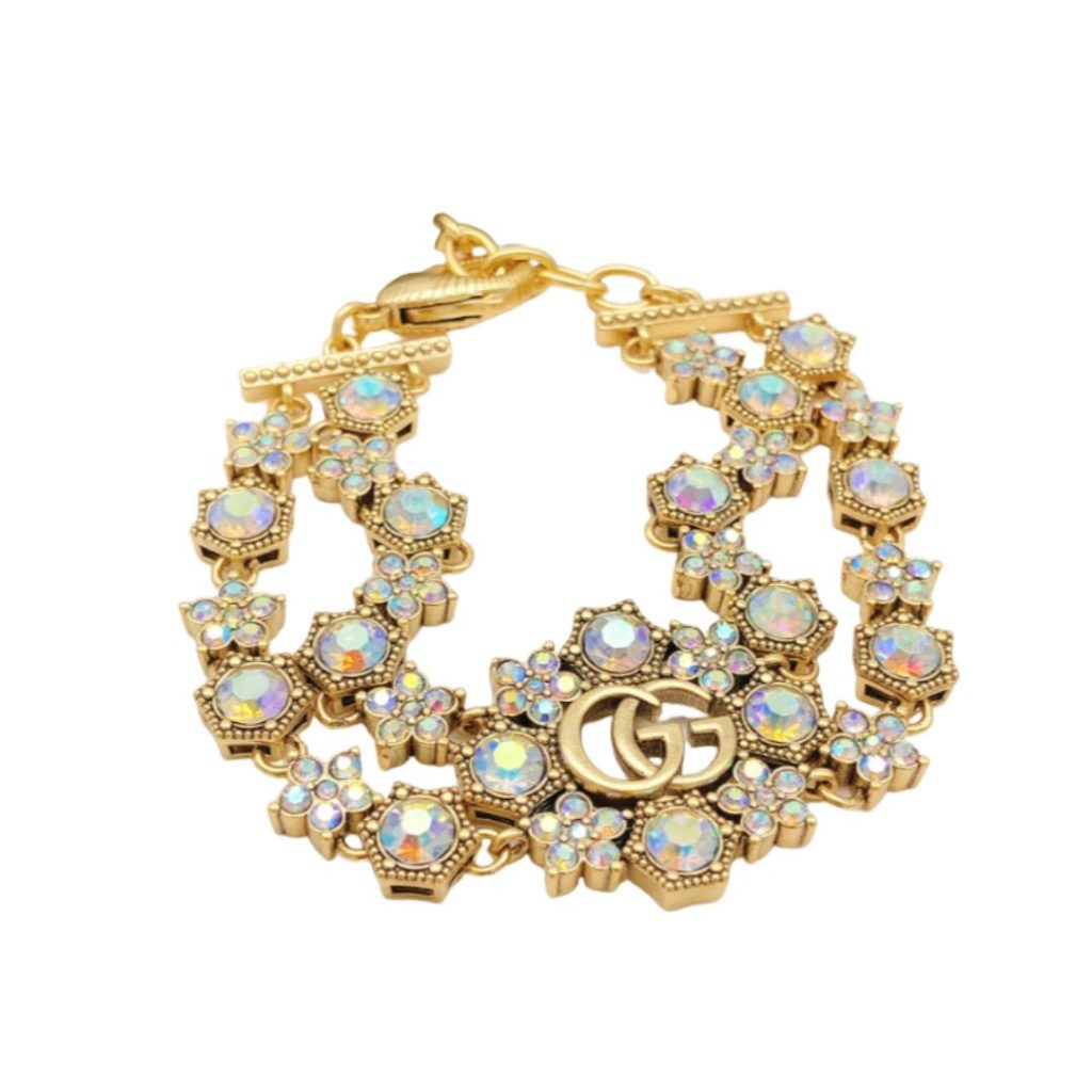 Gucci Rhinestone Flower Bracelet Gold For Women